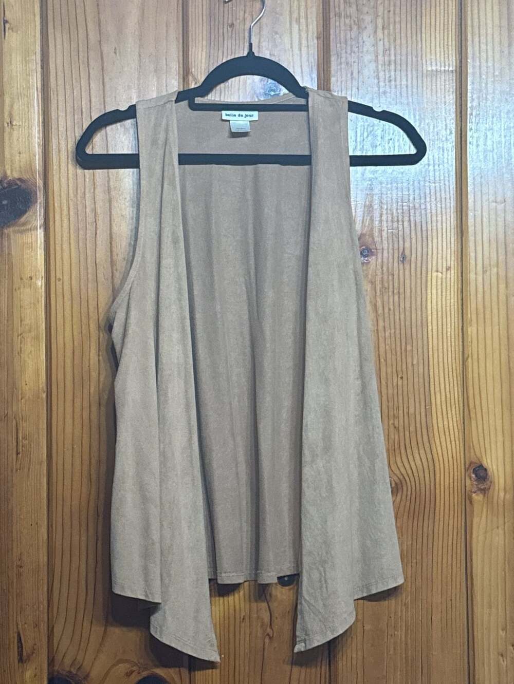 Belle Du Jour Vest Size M Camel Faux Suede Open Front Layering